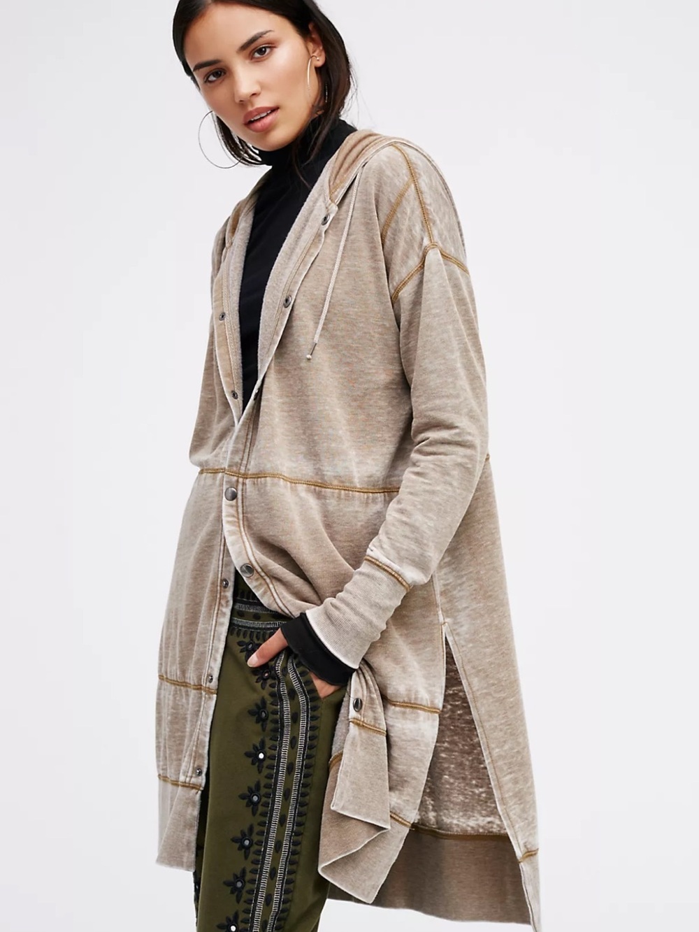 We the Free | Free People | Davis Longline Cardi Faded Olive Green Slouchy Fit